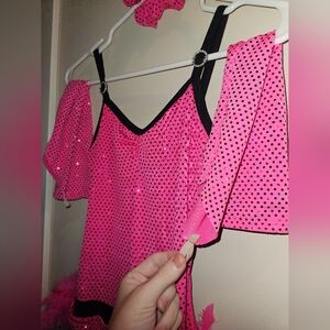 Girl teen womens pink sparkle feather one peice tank jumpsuit costume old school